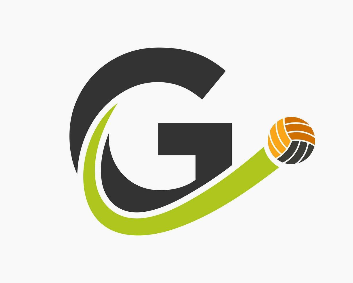 brev g volleyboll logotyp begrepp med rör på sig volley boll ikon. volleyboll sporter logotyp mall vektor