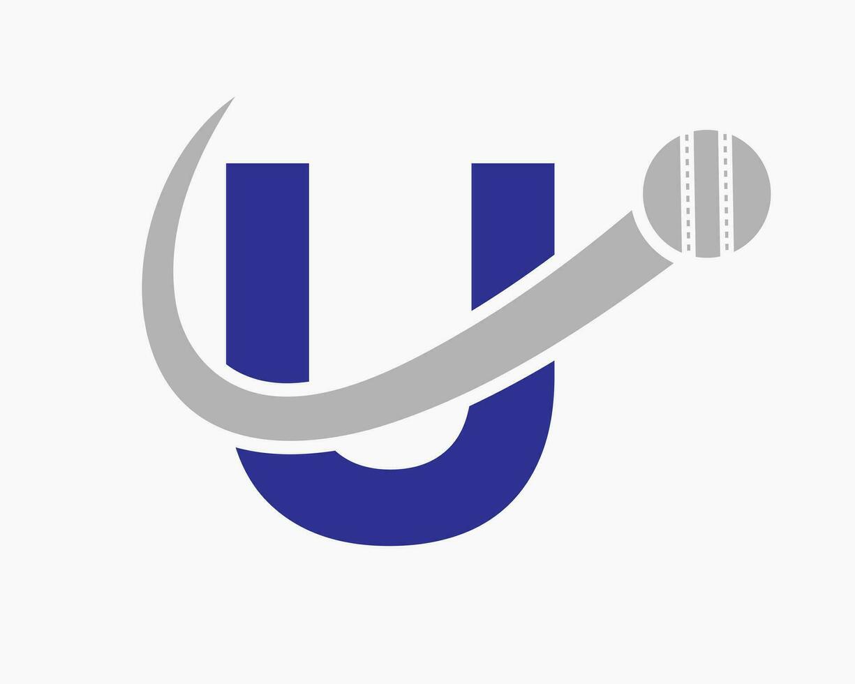 brev u cricket logotyp begrepp med rör på sig boll ikon för cricket klubb symbol. kricketspelare tecken vektor