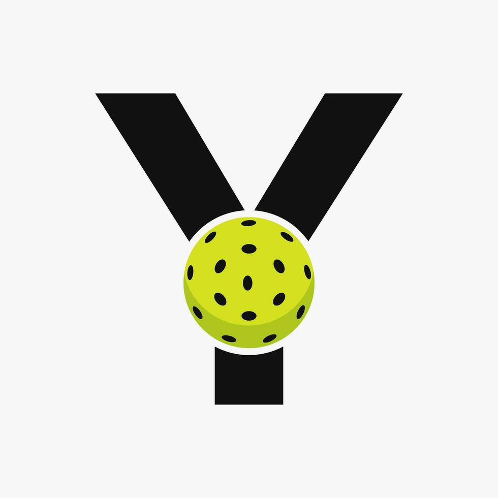 Pickleball Logo auf Brief y Vektor Vorlage. Essiggurke Ball Logo