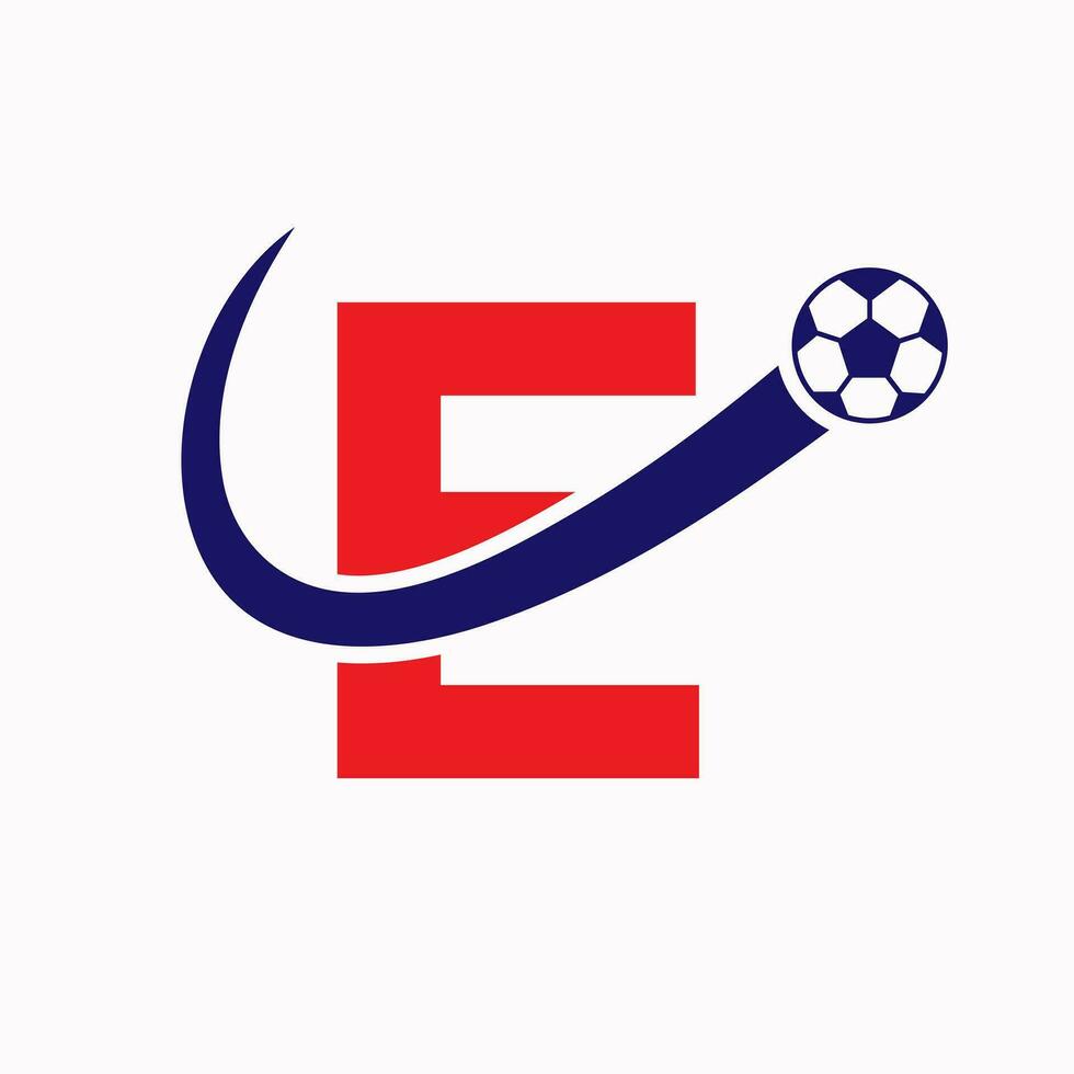 Initiale Brief e Fußball Logo. Fußball Logo Konzept mit ziehen um Fußball Symbol vektor