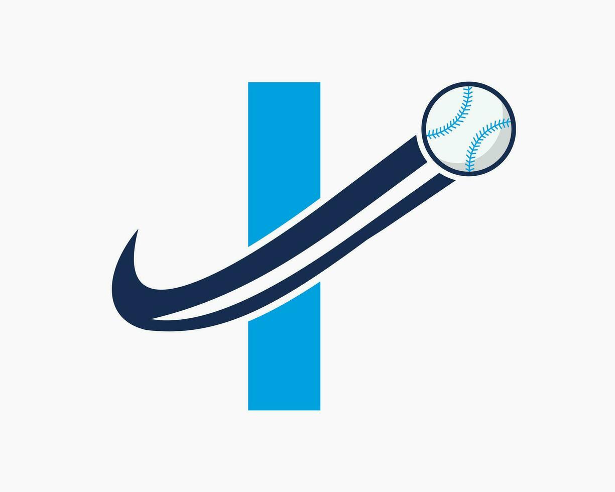 Anfangsbuchstabe i Baseball-Logo-Konzept mit beweglicher Baseball-Icon-Vektorvorlage vektor