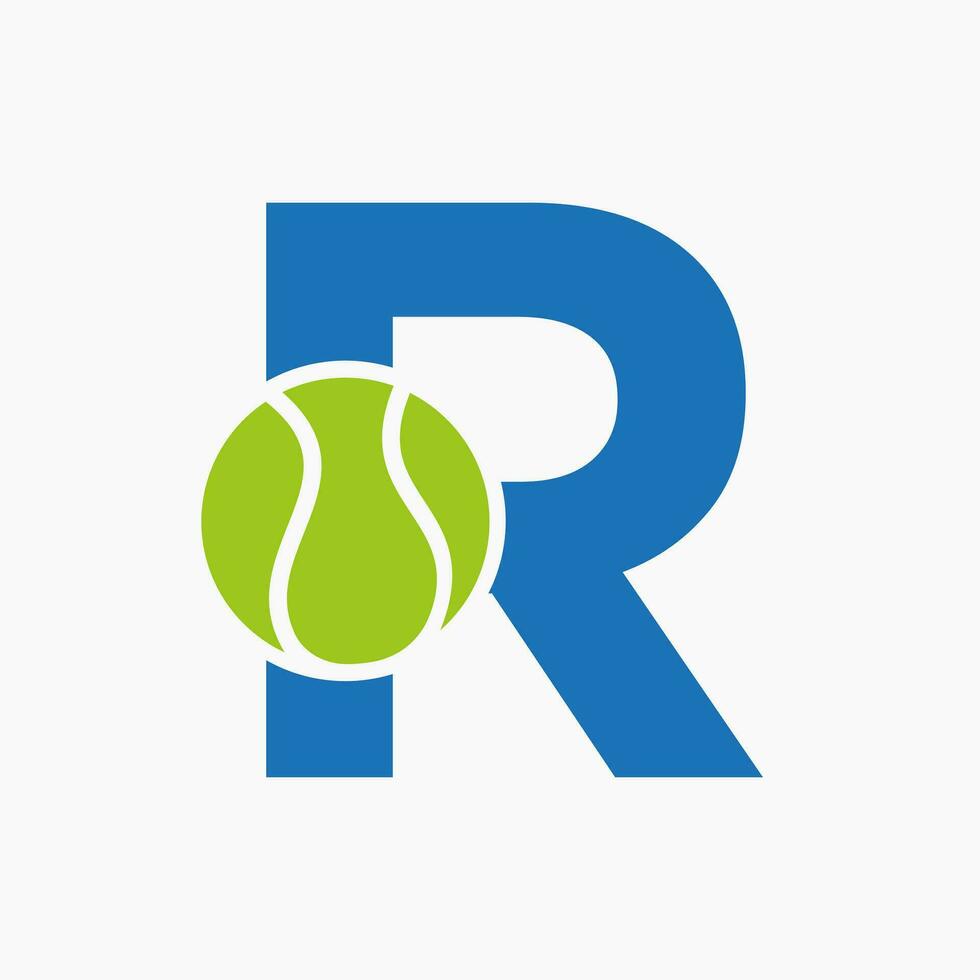 tennis logotyp på brev r. tennis sport akademi, klubb logotyp tecken vektor