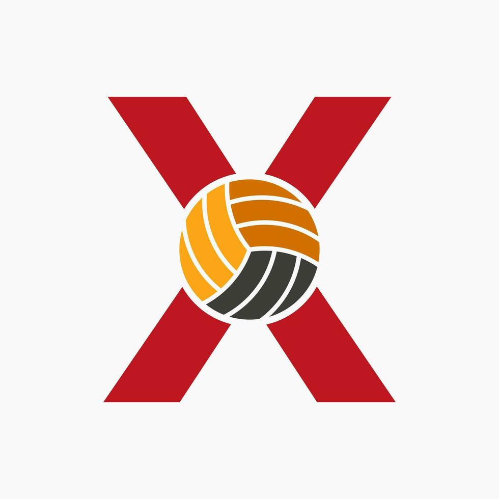 Brief x Volleyball Logo Konzept mit ziehen um Volley Ball Symbol. Volleyball Sport Logo Vorlage vektor