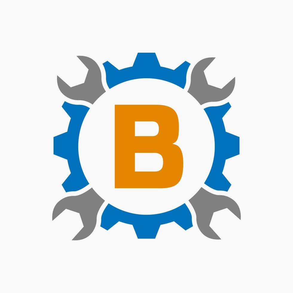 Brief b Reparatur Logo Ausrüstung Technologie Symbol. Konstruktion Bedienung Logo Design vektor