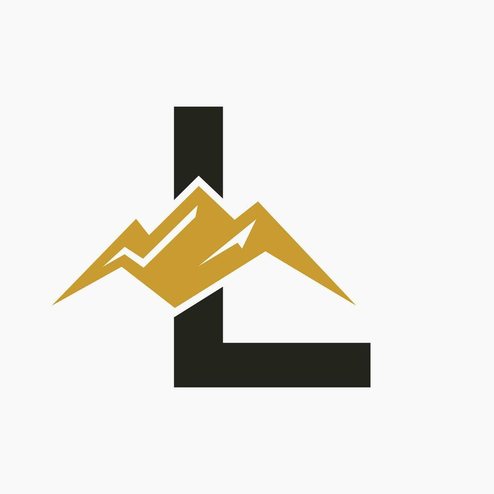 Brief l montieren Logo. Berg Natur Landschaft Logo kombinieren mit Hügel Symbol und Vorlage vektor
