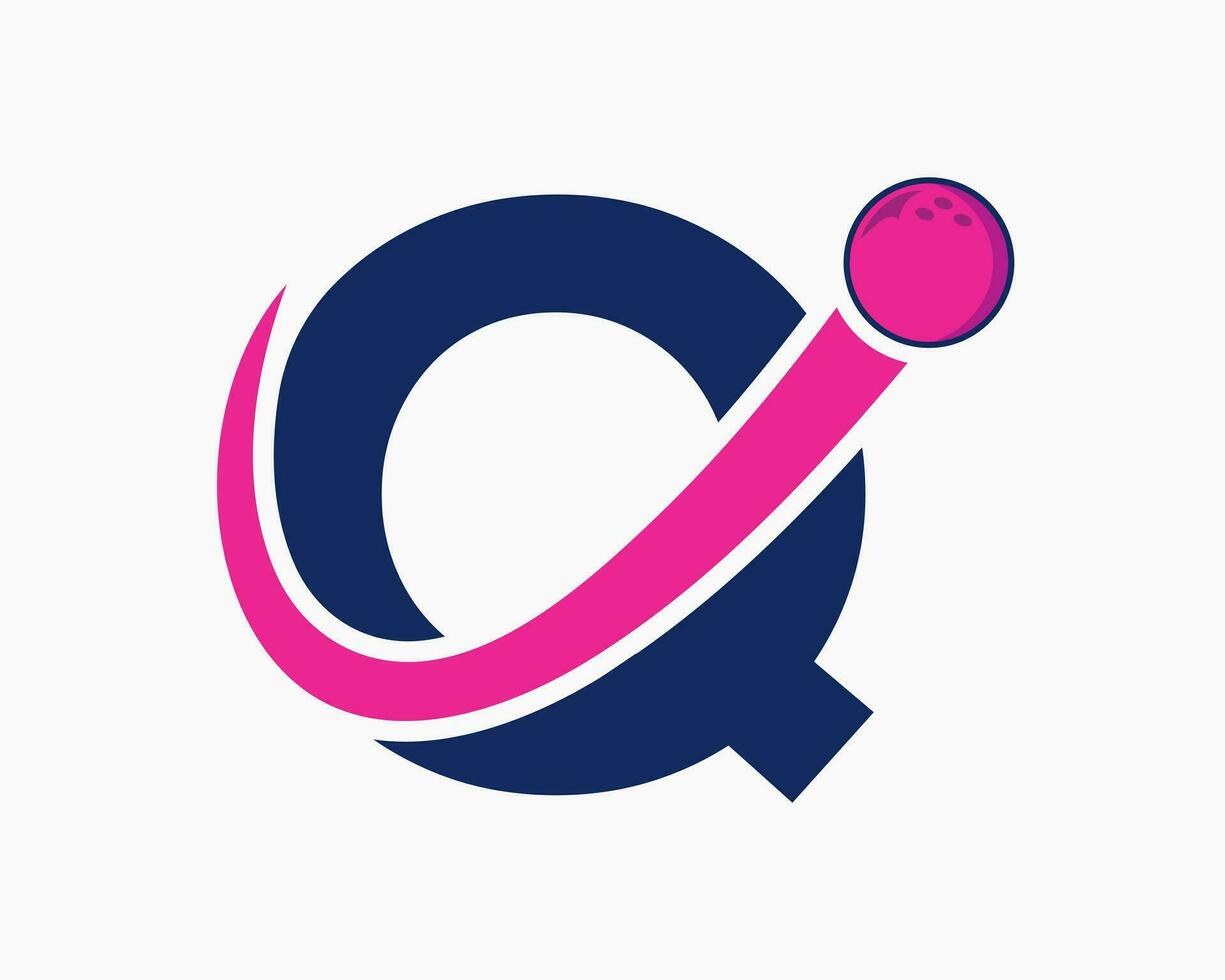 brev q bowling logotyp. bowling boll symbol med rör på sig boll ikon vektor