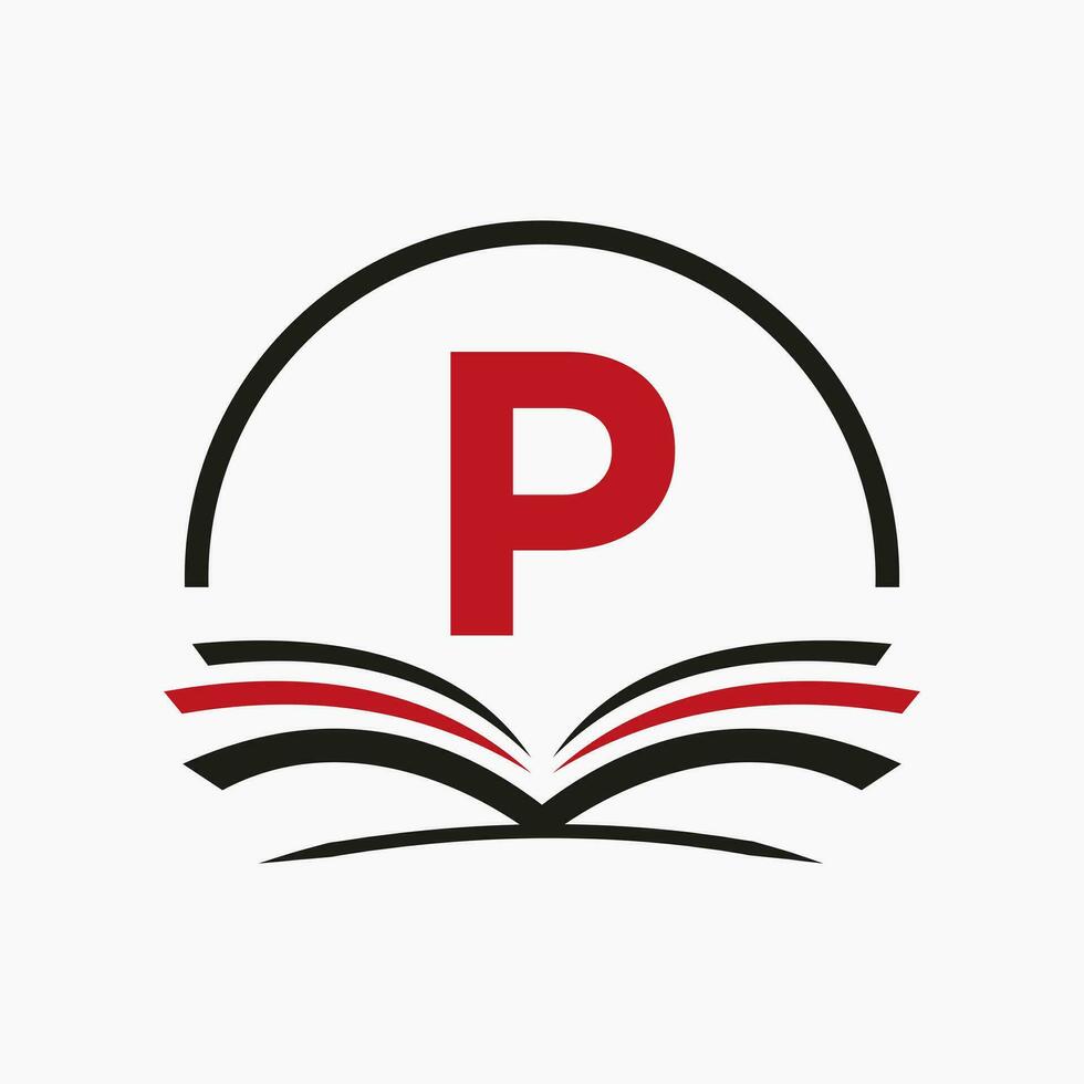 Buchstabe p Bildung Logo Buchkonzept. ausbildung karriere zeichen, universität, akademie abschluss logo vorlage design vektor