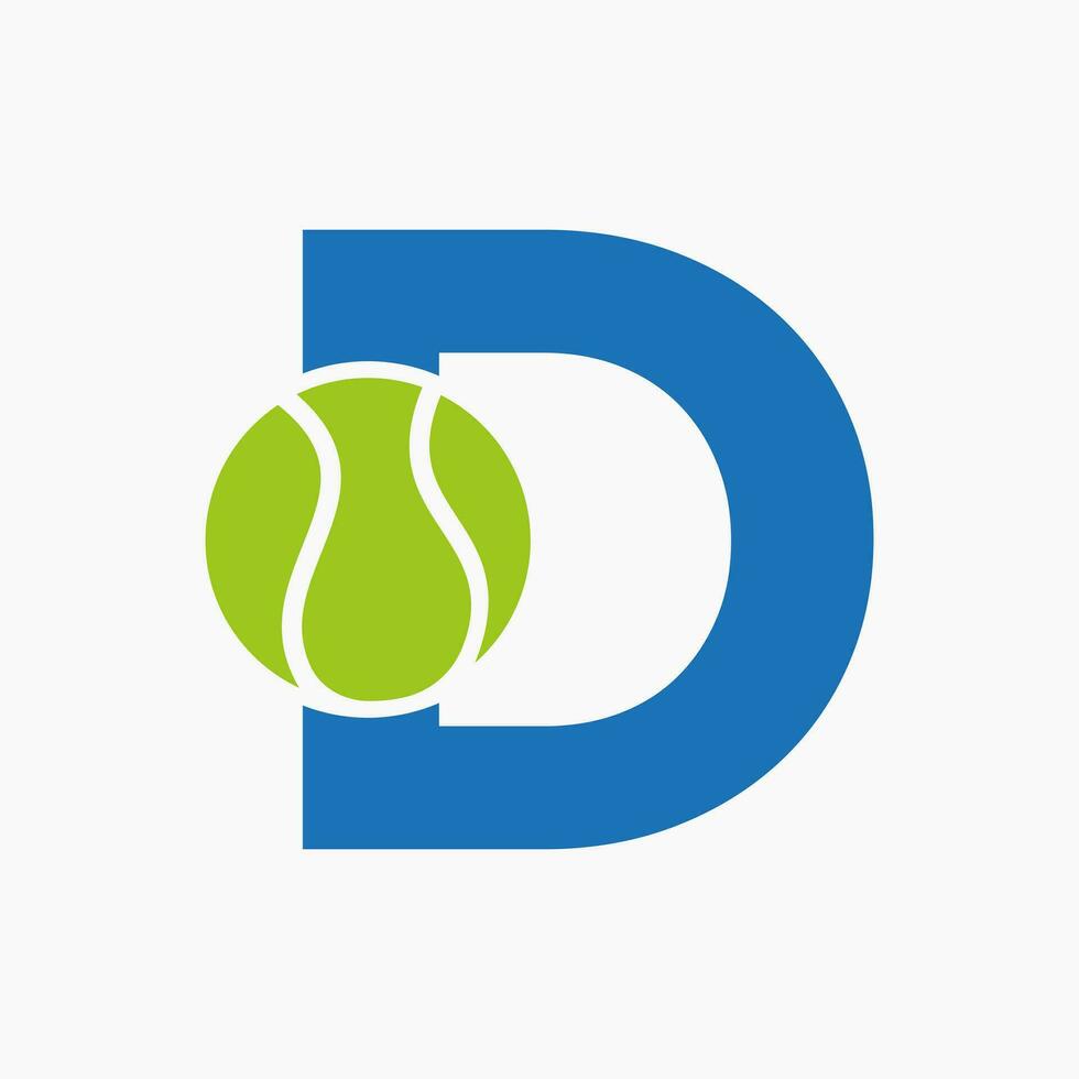 tennis logotyp på brev d. tennis sport akademi, klubb logotyp tecken vektor