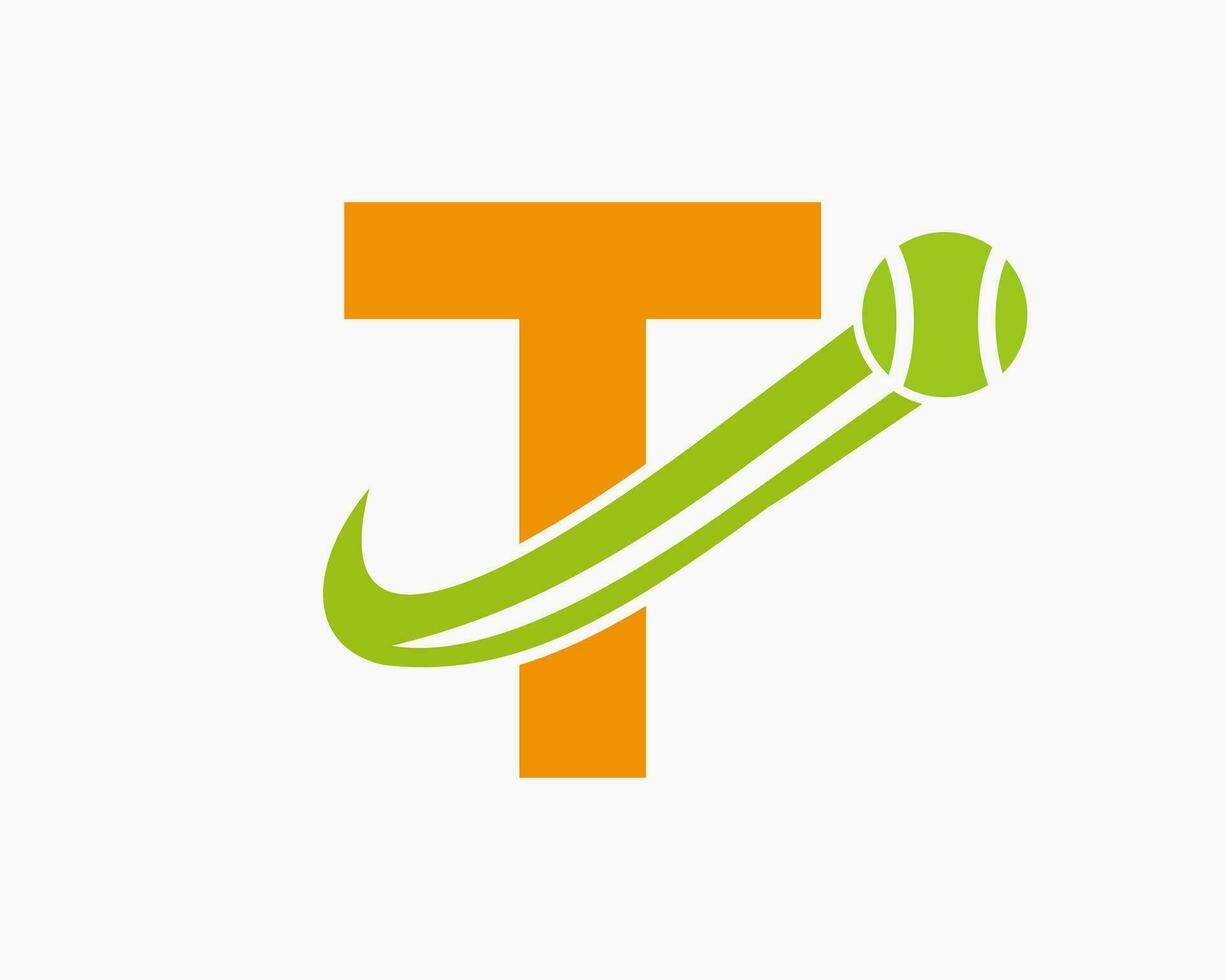 brev t tennis klubb logotyp design mall. tennis sport akademi, klubb logotyp vektor