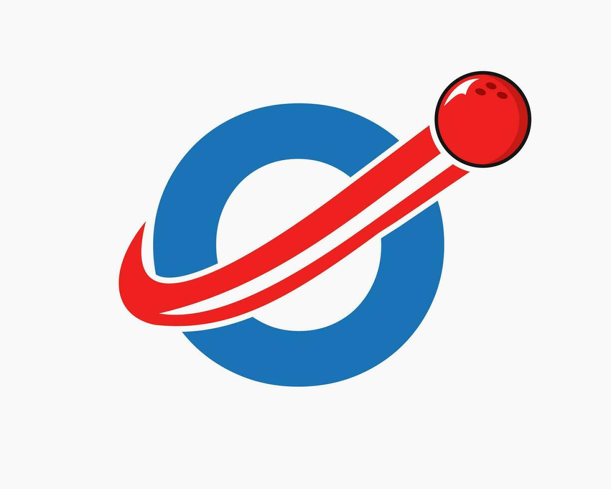 brev o bowling logotyp. bowling boll symbol med rör på sig boll ikon vektor