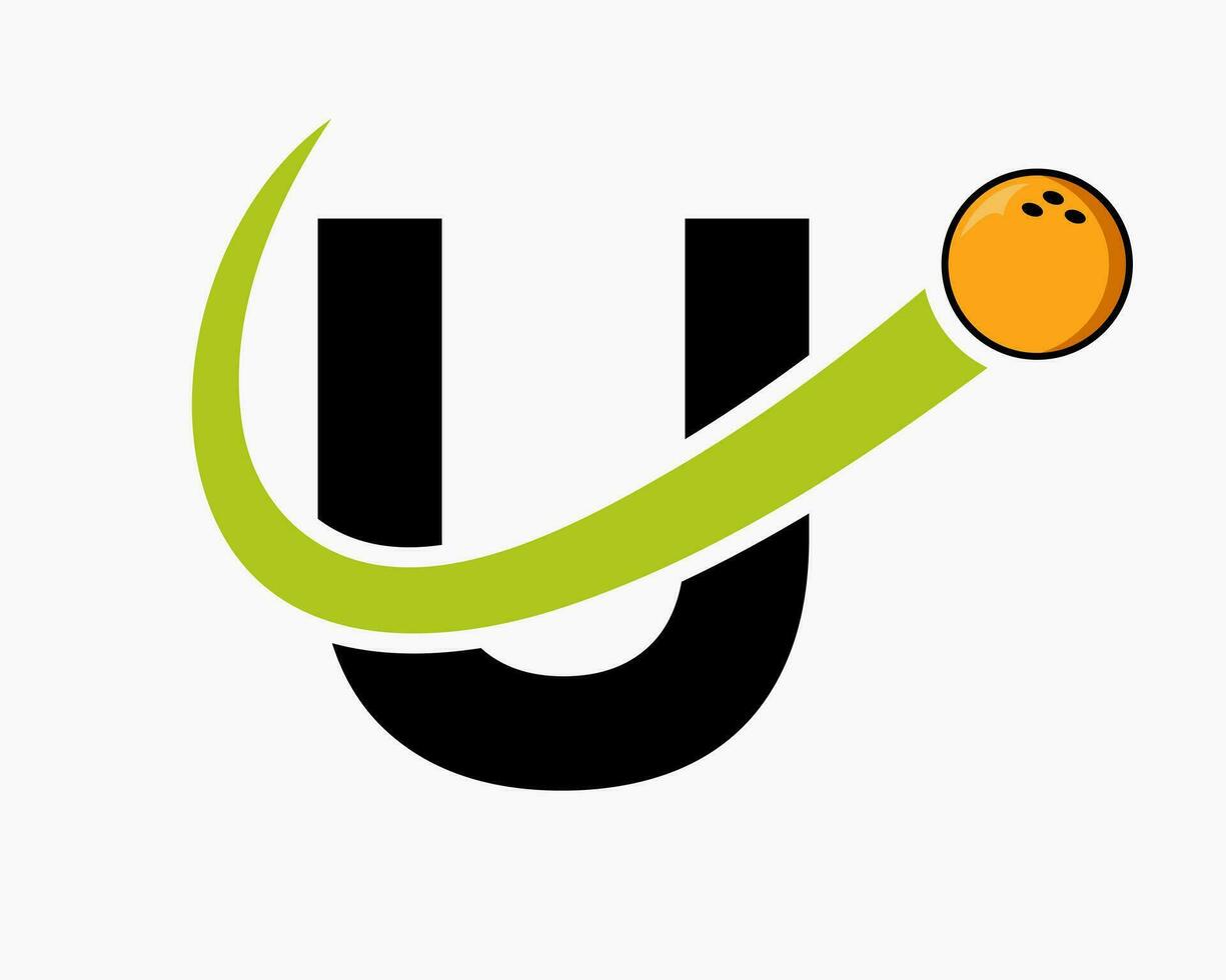 brev u bowling logotyp. bowling boll symbol med rör på sig boll ikon vektor