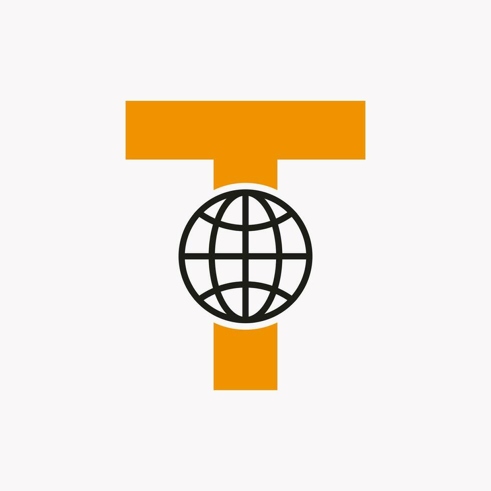 brev t global logotyp design. värld logotyp symbol vektor mall