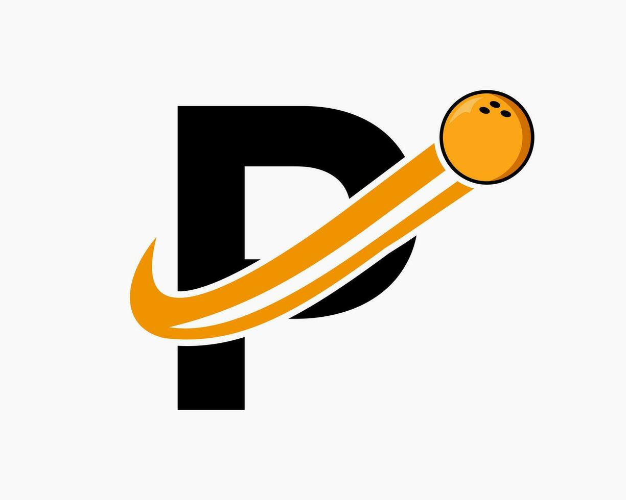 brev p bowling logotyp. bowling boll symbol med rör på sig boll ikon vektor