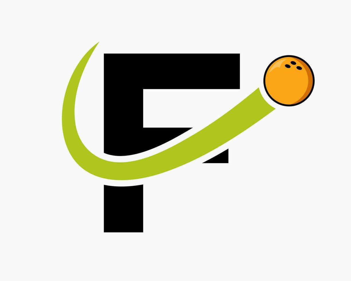 Brief f Bowling Logo. Bowling Ball Symbol mit ziehen um Ball Symbol vektor