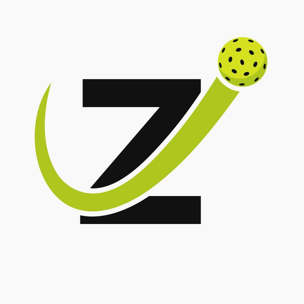 brev z pickleball logotyp begrepp med rör på sig ättikslag boll symbol. ättikslag boll logotyp vektor