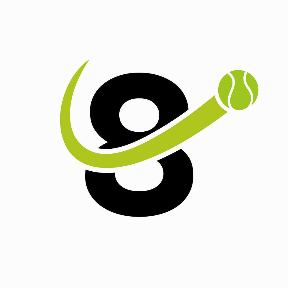 tennis logotyp design på brev 8 mall. tennis sport akademi, klubb logotyp vektor
