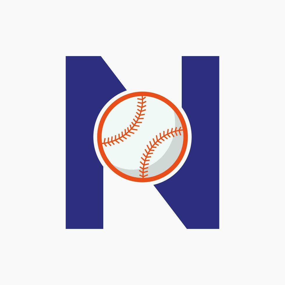 brev n baseboll logotyp begrepp med rör på sig baseboll ikon vektor mall