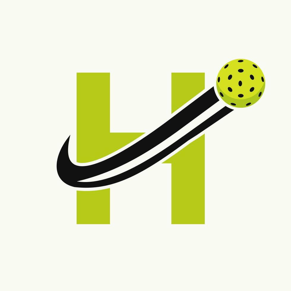 brev h pickleball logotyp begrepp med rör på sig ättikslag boll symbol. ättikslag boll logotyp vektor