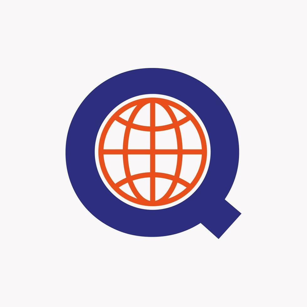 brev q global logotyp design. värld logotyp symbol vektor mall