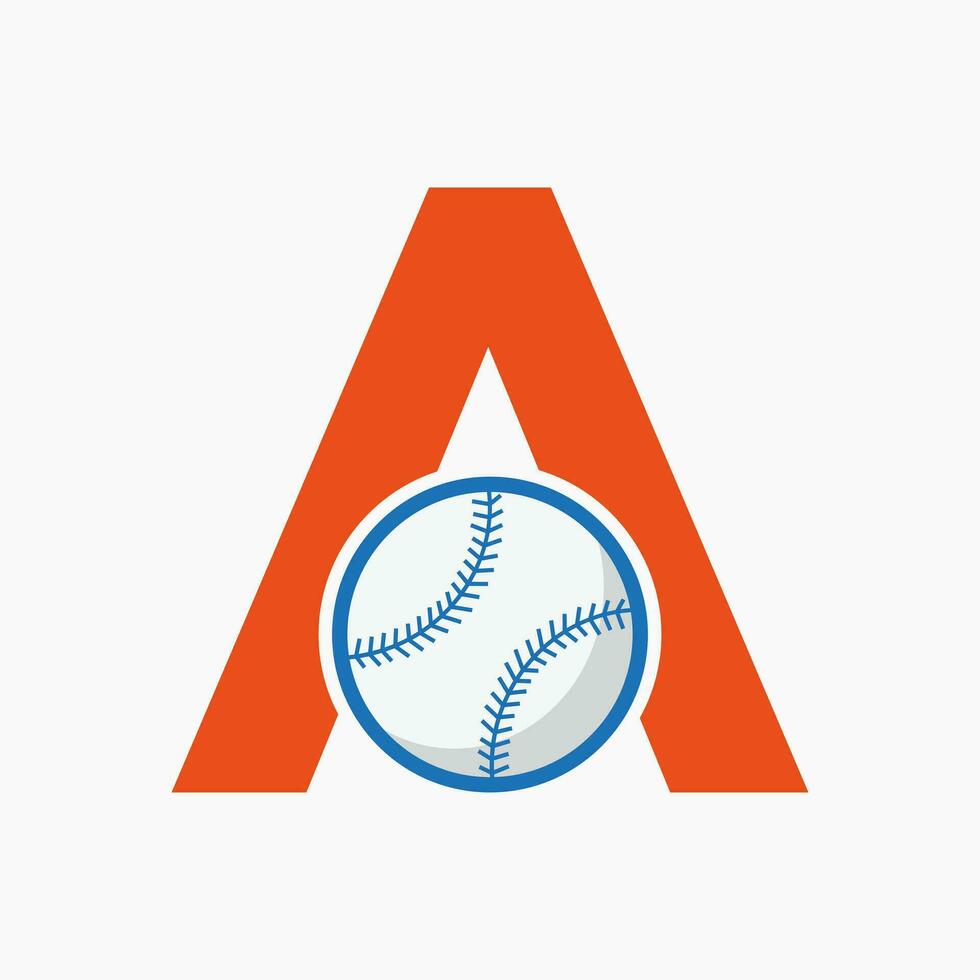 Schreiben Sie ein Baseball-Logo-Konzept mit beweglicher Baseball-Icon-Vektorvorlage vektor