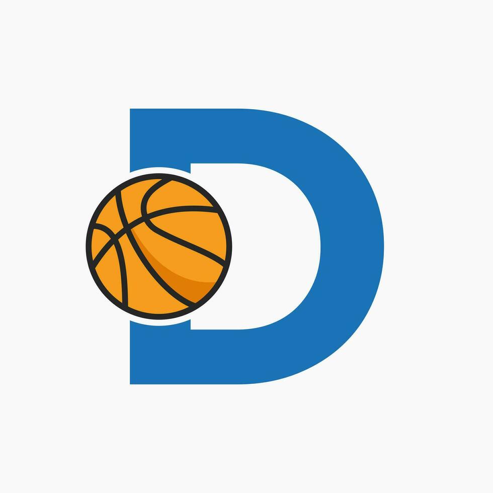 basketboll logotyp på brev d begrepp. korg klubb symbol vektor mall