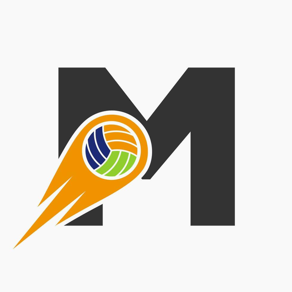 Brief m Volleyball Logo Konzept mit ziehen um Volley Ball Symbol. Volleyball Sport Logo Vorlage vektor