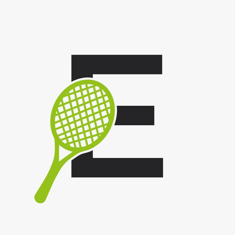 brev e padel tennis logotyp. padel racket logotyp design. strand tabell tennis klubb symbol vektor
