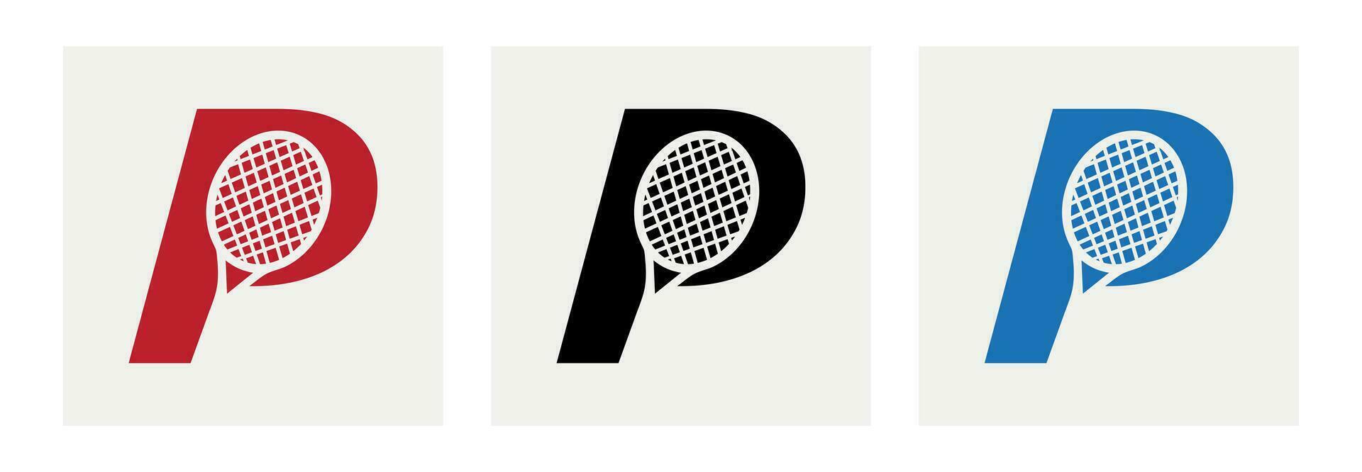 brev p padel tennis logotyp. padel racket logotyp design. strand tabell tennis klubb symbol vektor