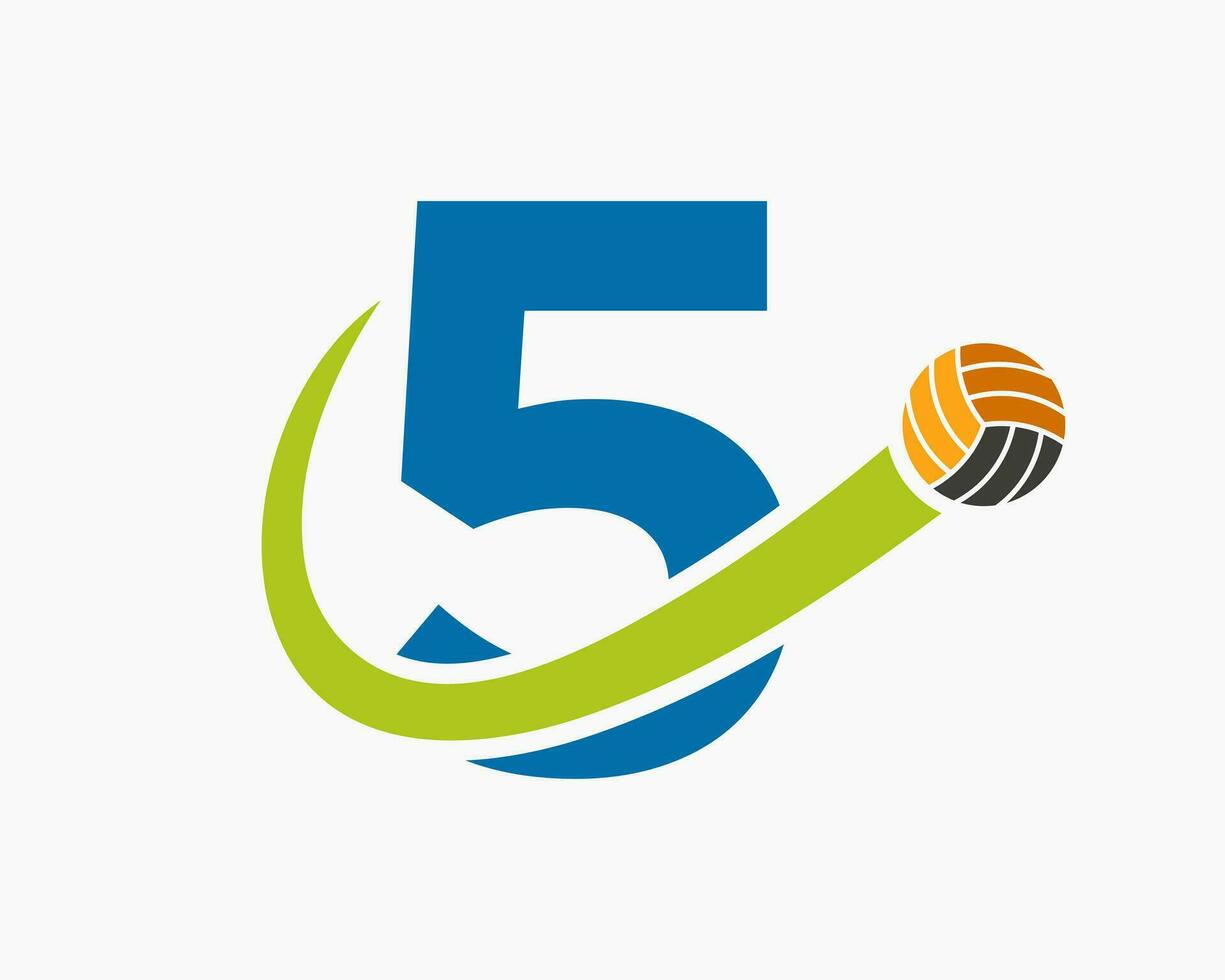 brev 5 volleyboll logotyp begrepp med rör på sig volley boll ikon. volleyboll sporter logotyp mall vektor