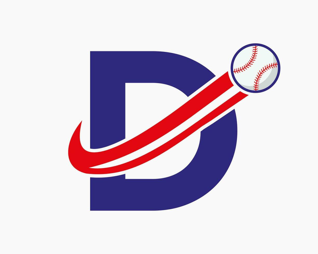 anfangsbuchstabe d baseball-logo-konzept mit beweglicher baseball-symbol-vektorvorlage vektor