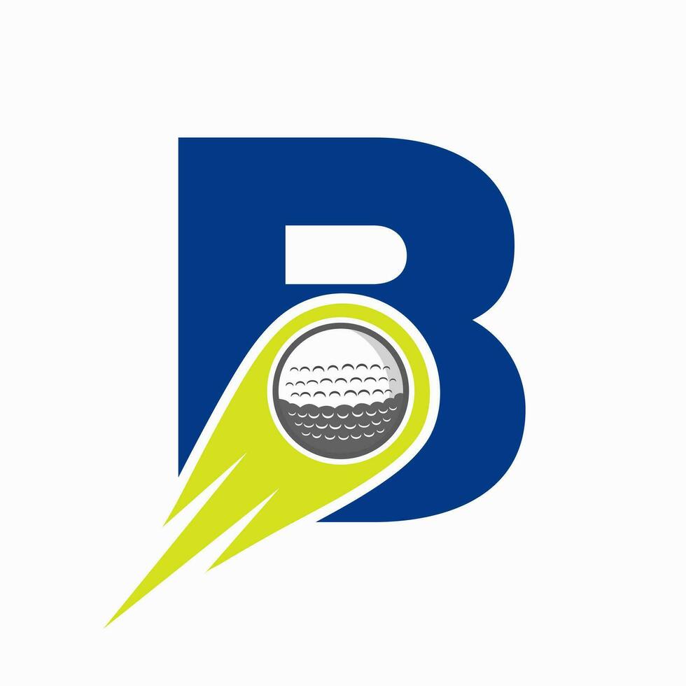 brev b golf logotyp begrepp med rör på sig golf boll ikon. hockey sporter logotyp symbol vektor mall