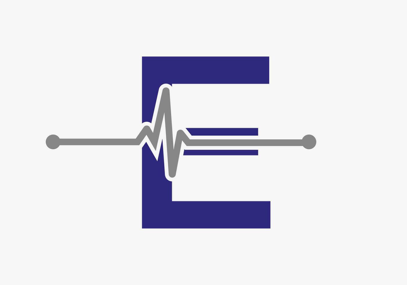 brev e hjärtslag logotyp för medicinsk eller hälsa symbol. medicinsk logotyp mall design vektor