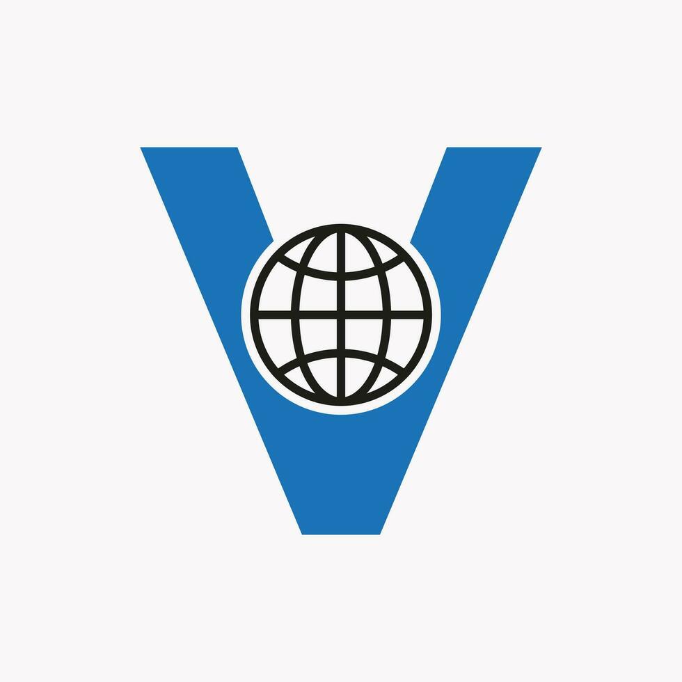 brev v global logotyp design. värld logotyp symbol vektor mall