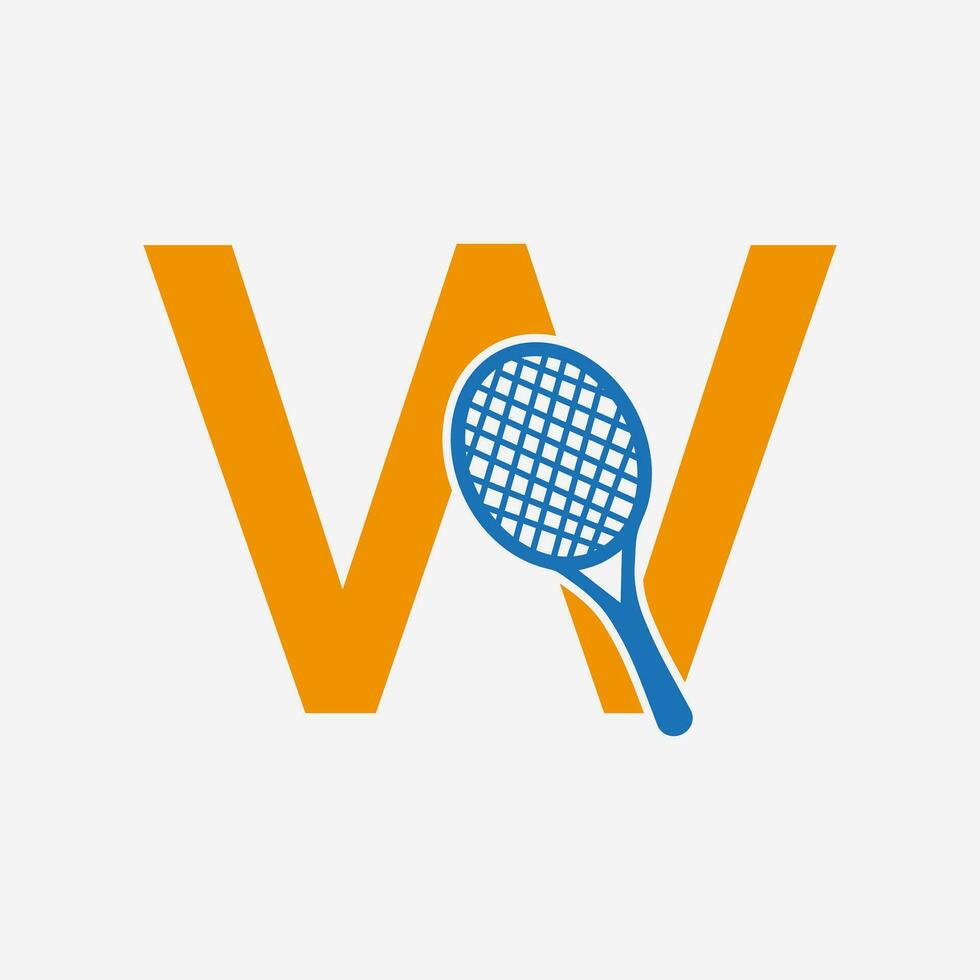 brev w padel tennis logotyp. padel racket logotyp design. strand tabell tennis klubb symbol vektor