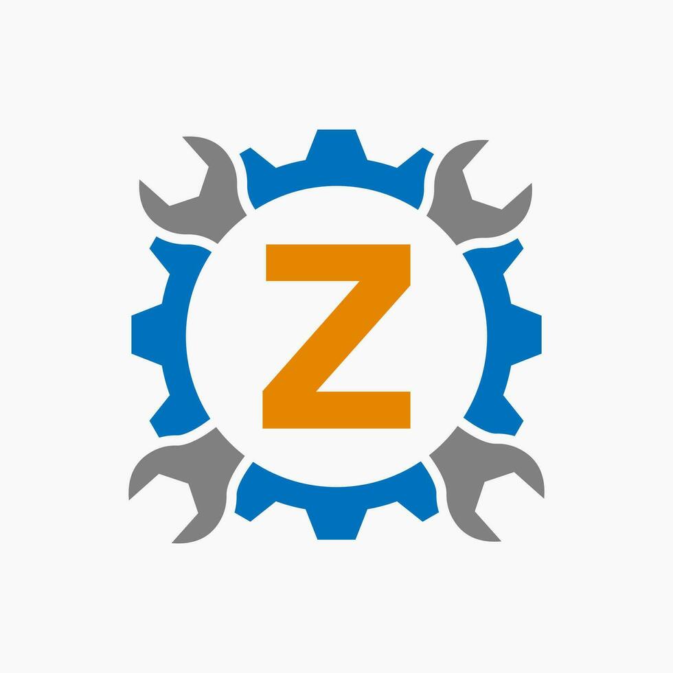 Brief z Reparatur Logo Ausrüstung Technologie Symbol. Konstruktion Bedienung Logo Design vektor