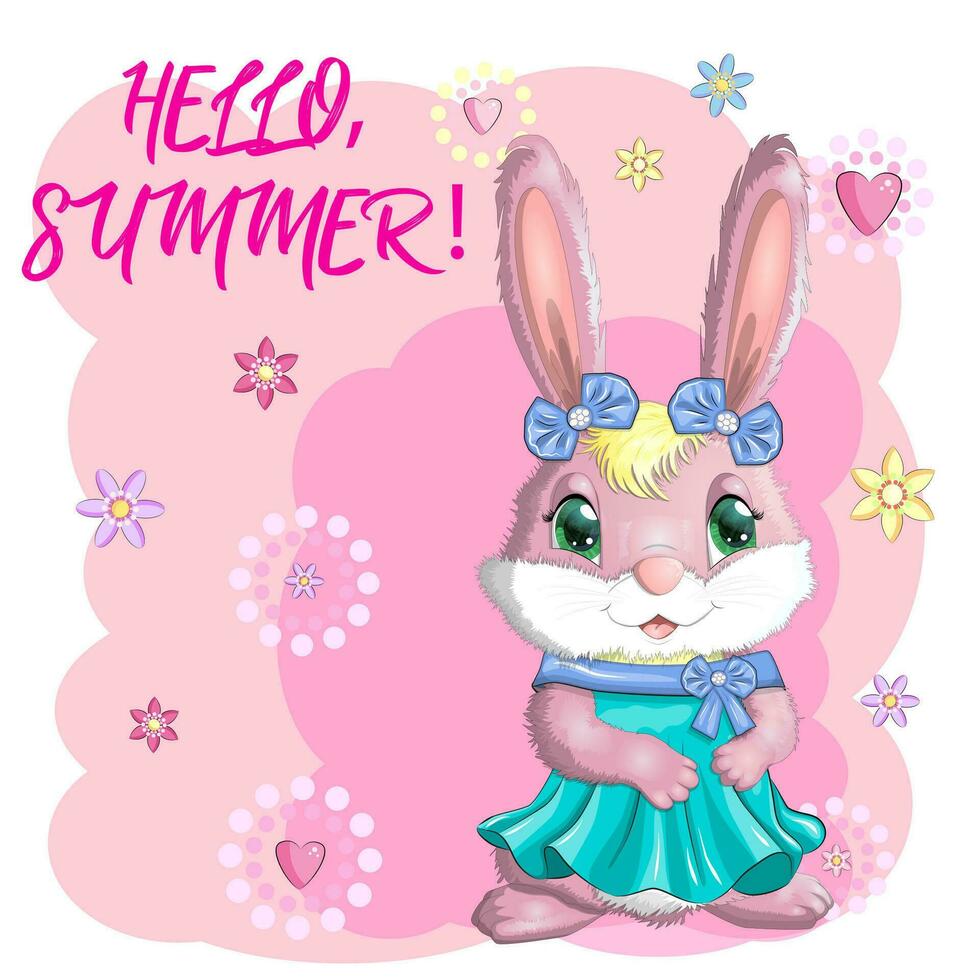 tecknad serie kanin, hare flicka i klänning, prinsessa. söt barnslig karaktär, påsk, vår, symbol av 2023 kinesisk ny vektor