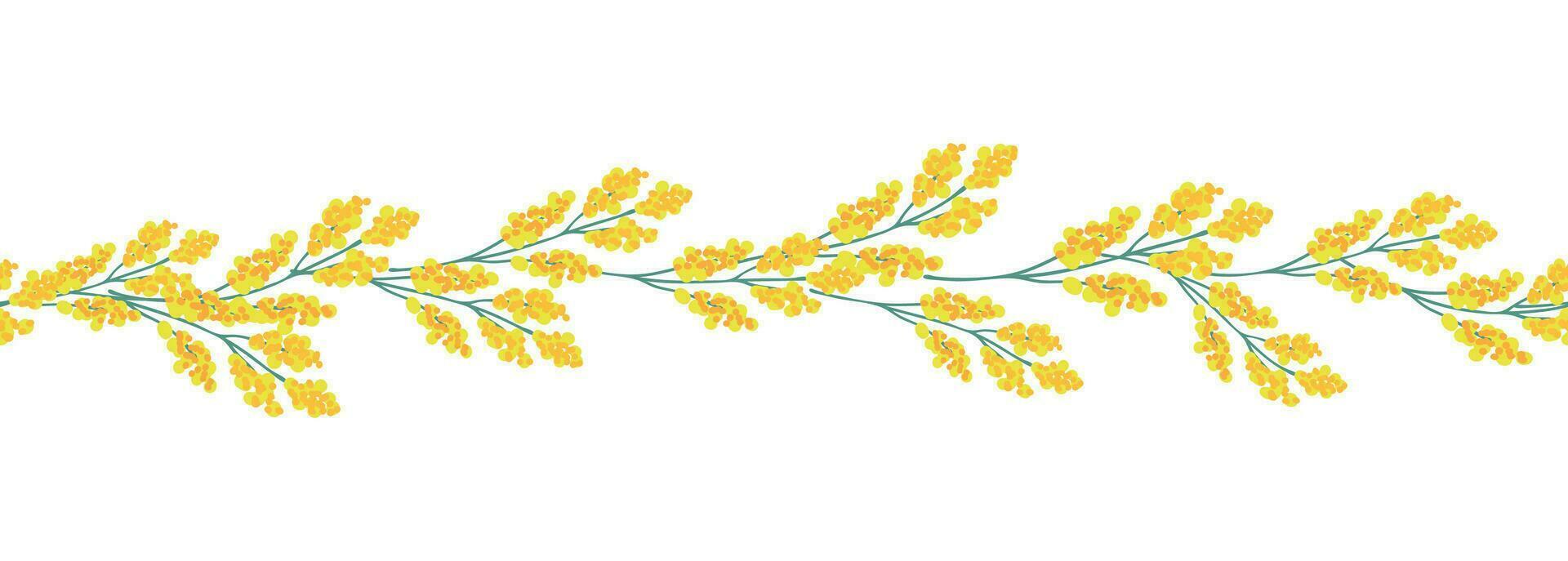 mimosa gul horisontell gräns sömlös mönster vektor