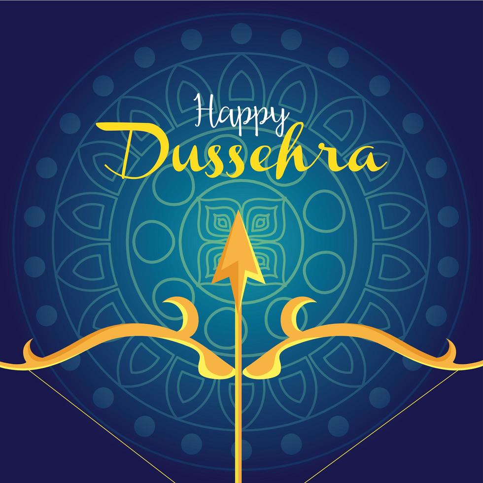 Fröhliches Dussehra-Fest mit goldenem Pfeil im blauen Hintergrund vektor