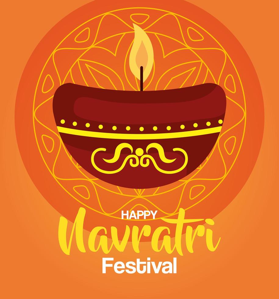 glad navratri firande affisch med levande ljus vektor