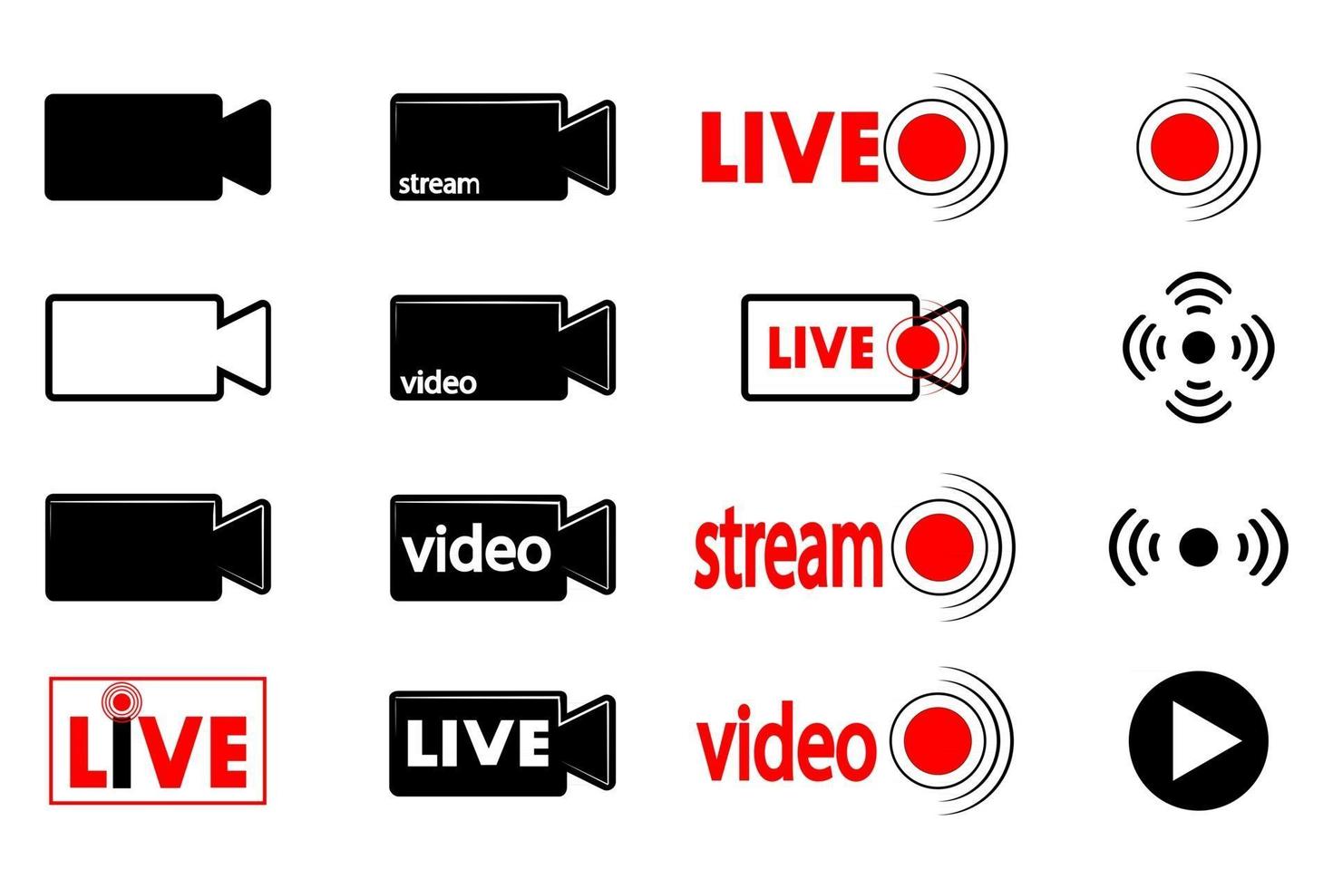 Live-Stream Live-Übertragung Videokamera-Symbole vektor