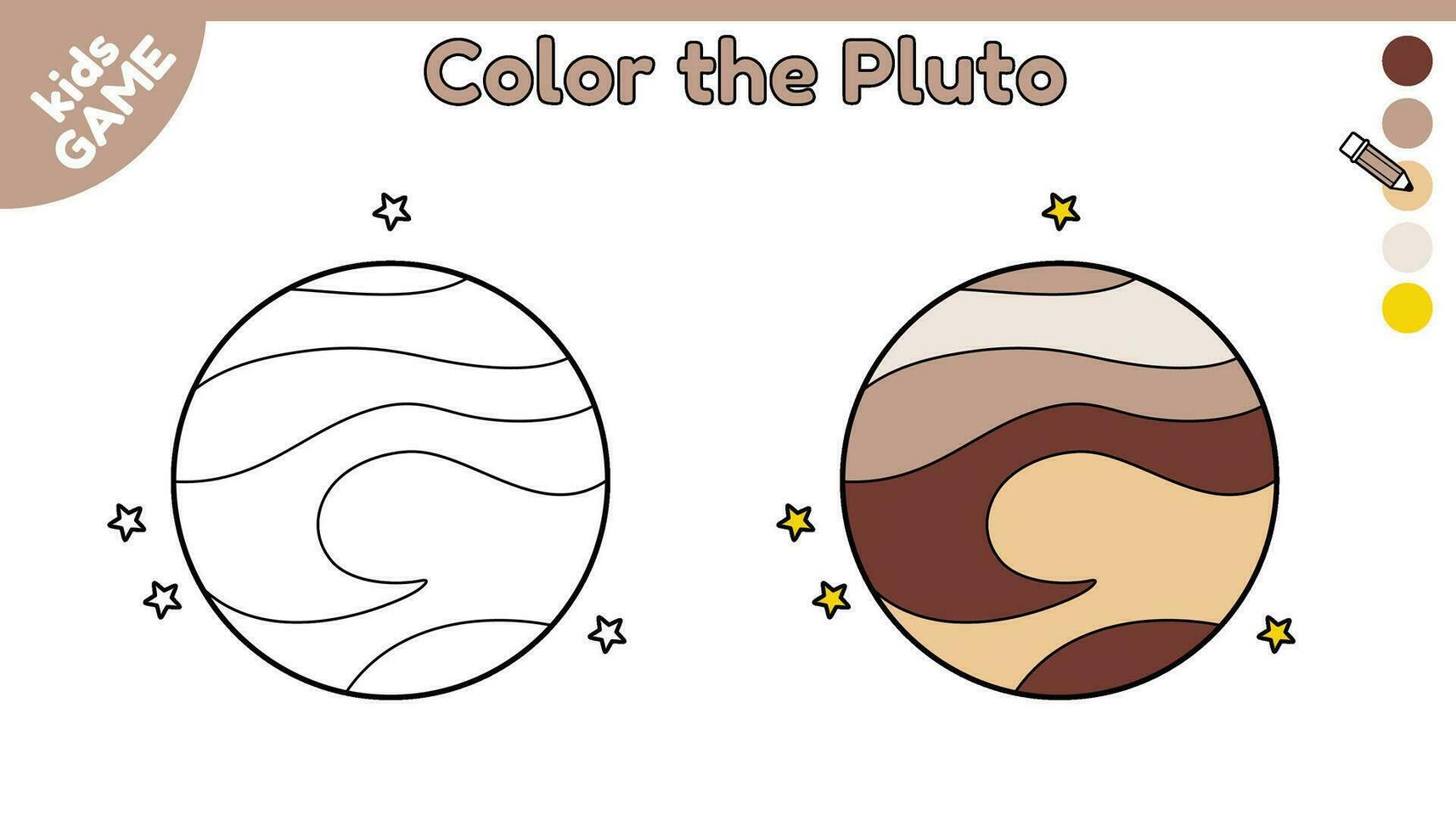 Seite von Färbung Buch zum Kinder. Farbe Karikatur das Pluto im Raum. Gliederung Planet von Solar- System. Aktivität zum Vorschule und Schule Kinder. schwarz und Weiß und bunt Illustration. Vektor Design.