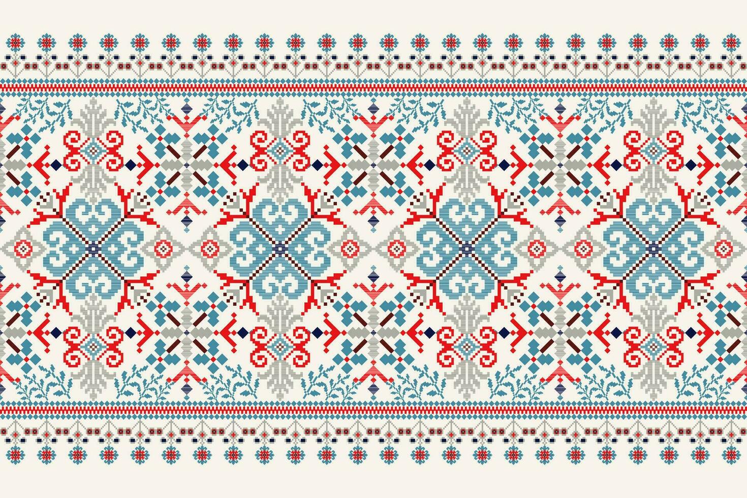 blommig korsa sy broderi på vit bakgrund.geometrisk etnisk orientalisk mönster traditionell.aztec stil abstrakt vektor illustration.design för textur, tyg, kläder, inslagning, dekoration, halsduk.