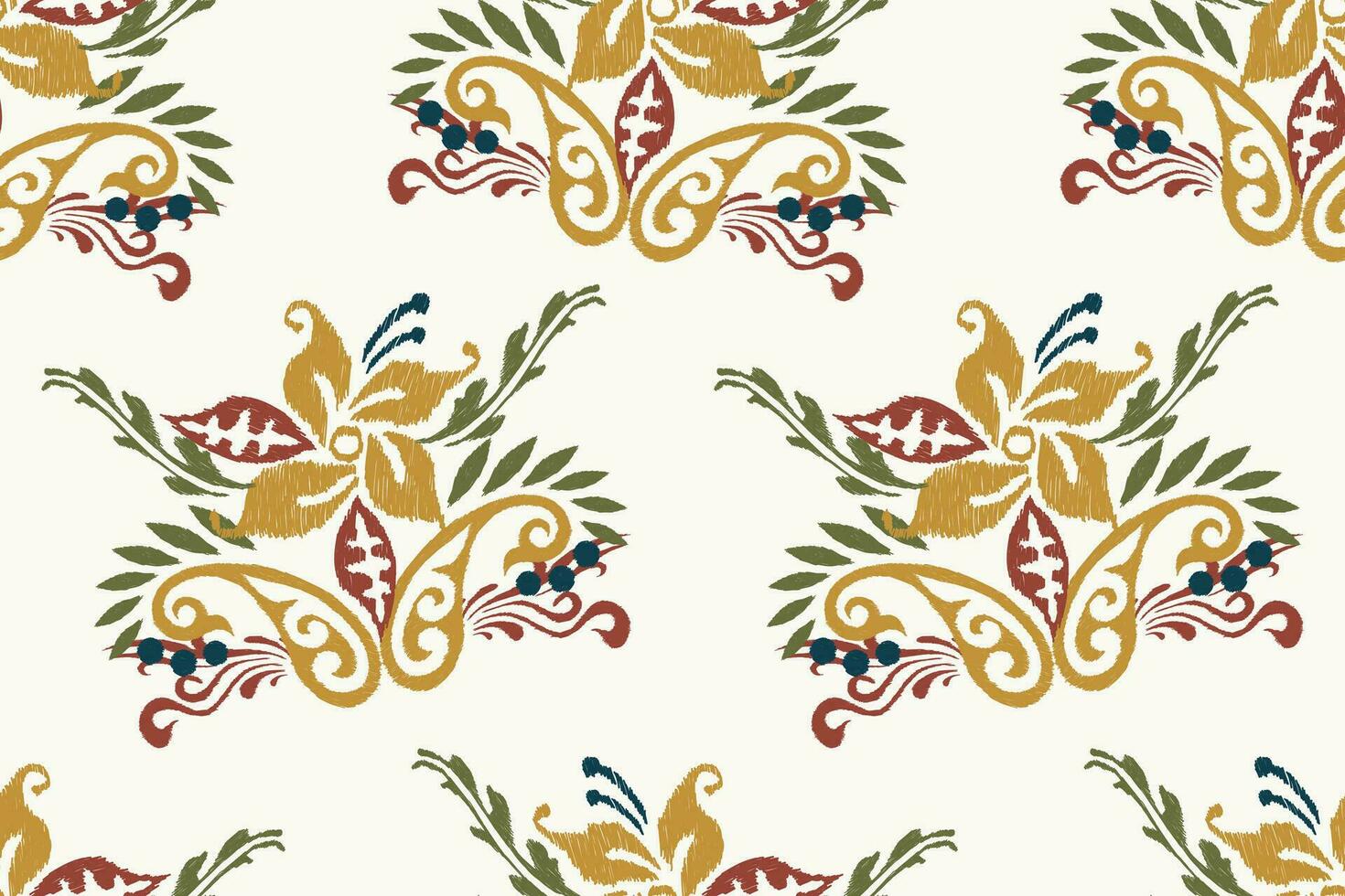 Ikat Blumen- Paisley Stickerei auf Weiß hintergrund.ikat ethnisch orientalisch nahtlos Muster traditionell.aztekisch Stil abstrakt Vektor illustration.design zum Textur, Stoff, Kleidung, Verpackung, Dekoration.