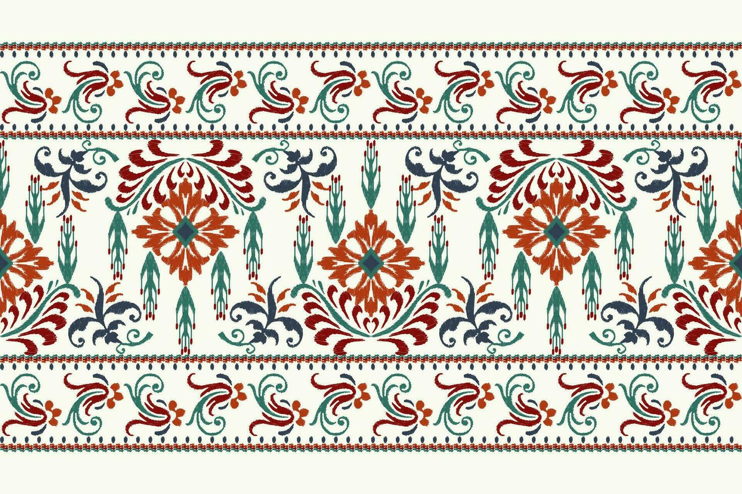 ikat blommig paisley broderi på vit bakgrund.ikat etnisk orientalisk mönster traditionell.aztec stil abstrakt vektor illustration.design för textur, tyg, kläder, inslagning, dekoration, sarong, halsduk