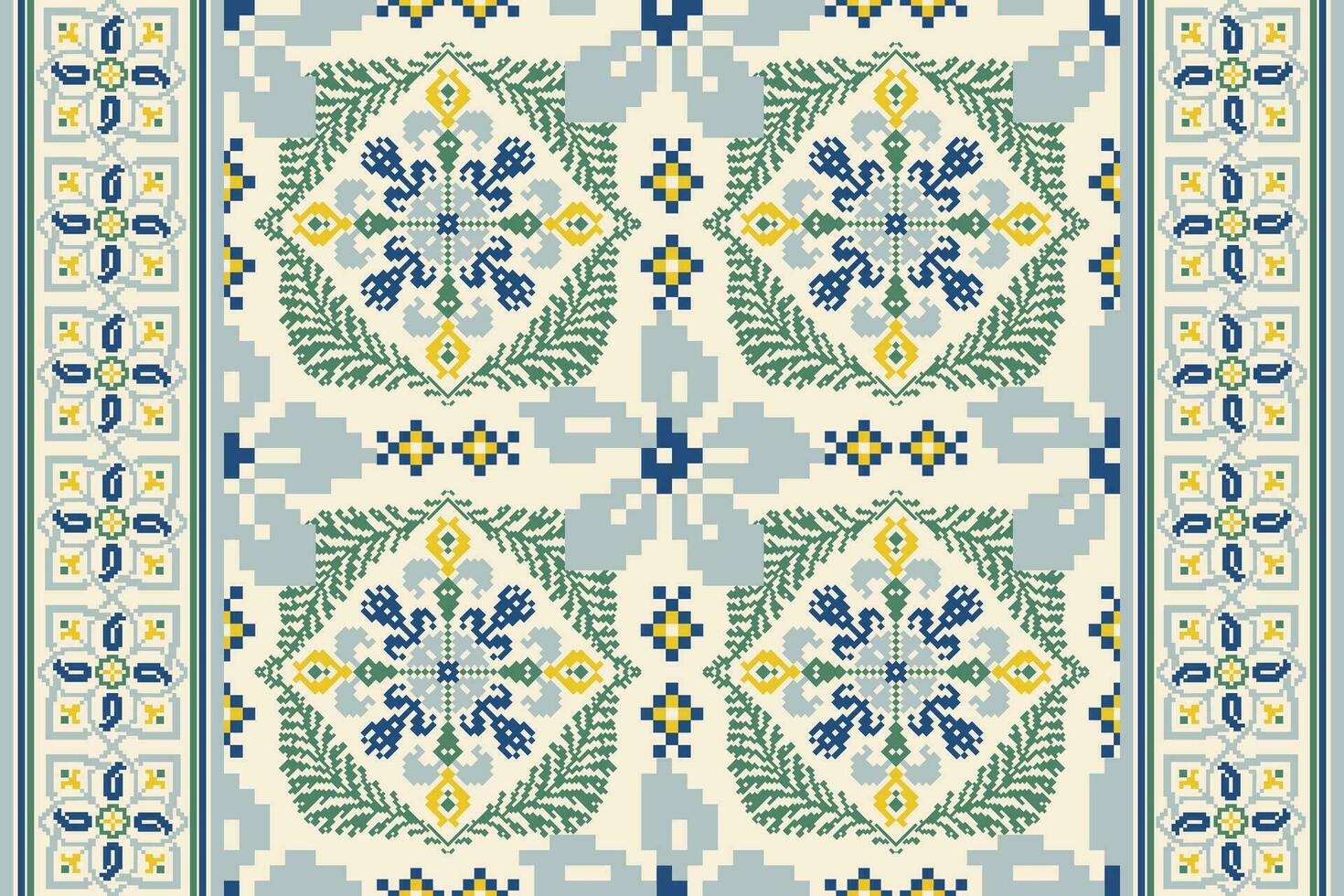 Blumen- Kreuz Stich Stickerei auf Weiß hintergrund.geometrisch ethnisch Orienta Muster traditionell.aztekisch Stil abstrakt Vektor illustration.design zum Textur, Stoff, Kleidung, Verpackung, Dekoration, Fliesen.