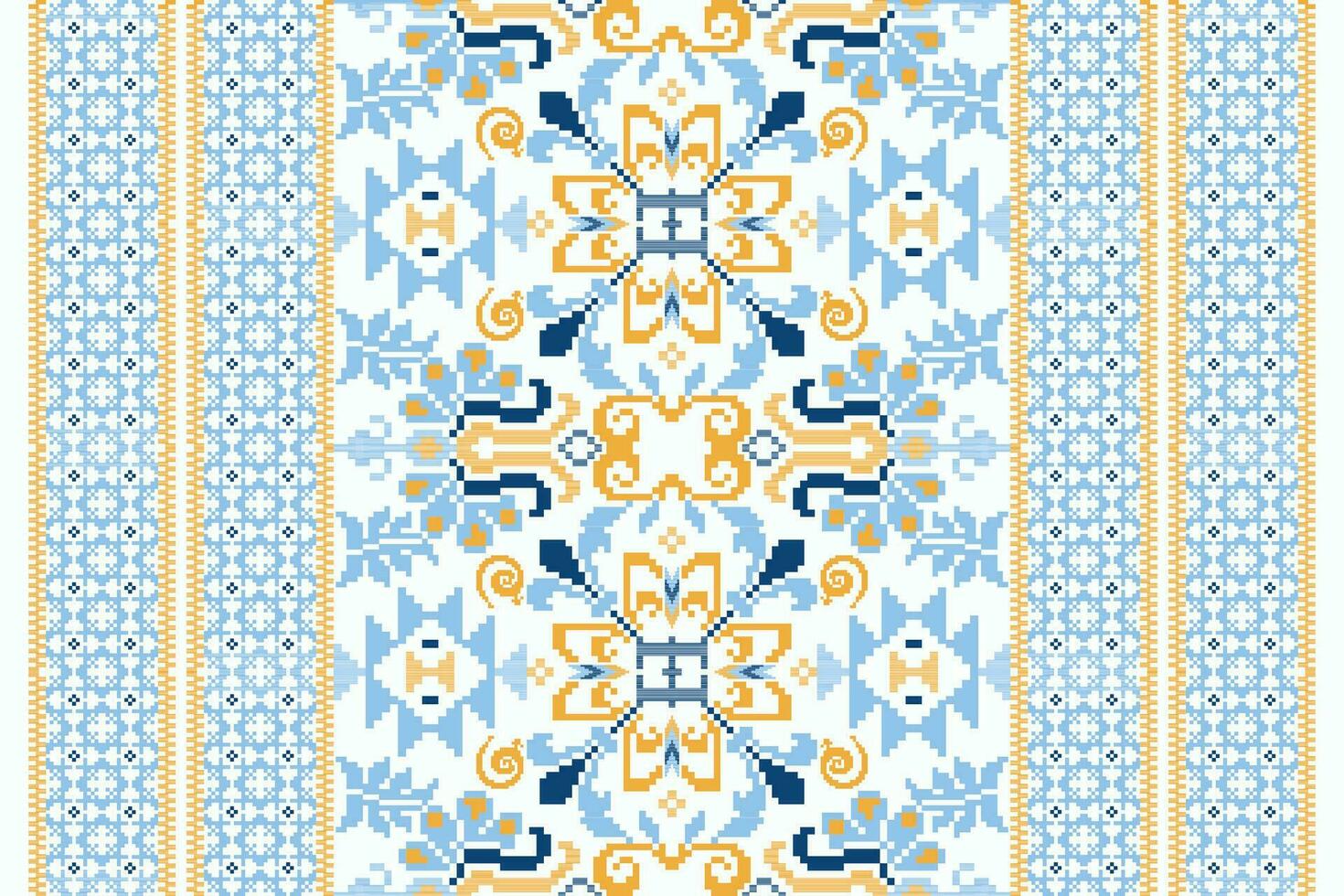 Blumen- Kreuz Stich Stickerei auf Weiß hintergrund.geometrisch ethnisch orientalisch Muster traditionell.aztekisch Stil abstrakt Vektor illustration.design zum textur, stoff, kleidung, verpackung, dekoration, schal.