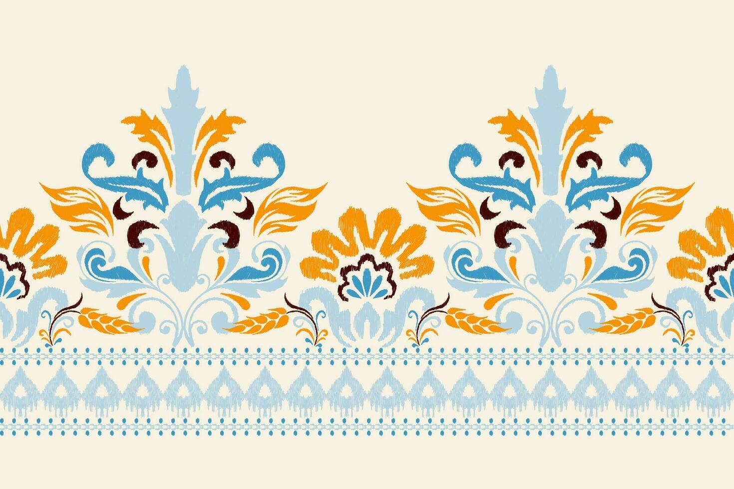 Ikat Blumen- Paisley Stickerei auf Weiß hintergrund.ikat ethnisch orientalisch Muster traditionell.aztekisch Stil abstrakt Vektor illustration.design zum Textur, Stoff, Kleidung, Verpackung, Dekoration, Sarong, Schal