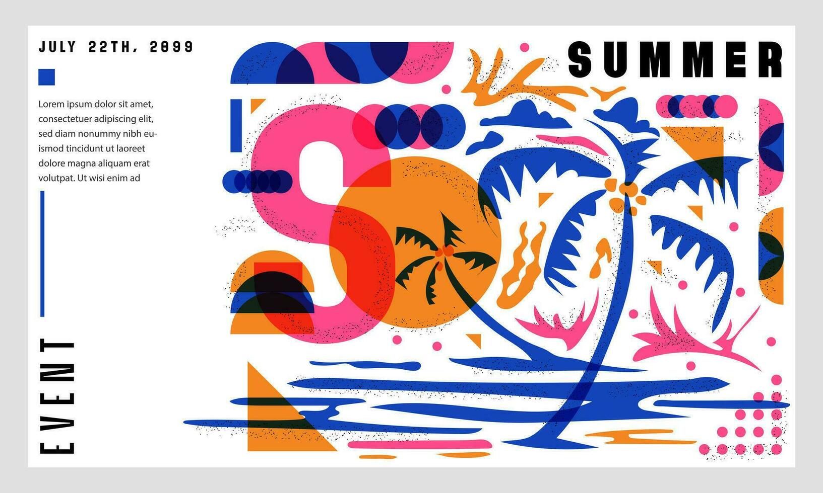 Sommer- abstrakt Formen Banner Vorlage zum drucken und Digital Einladung Beförderung und Werbung, Risograph Vektor Illustration