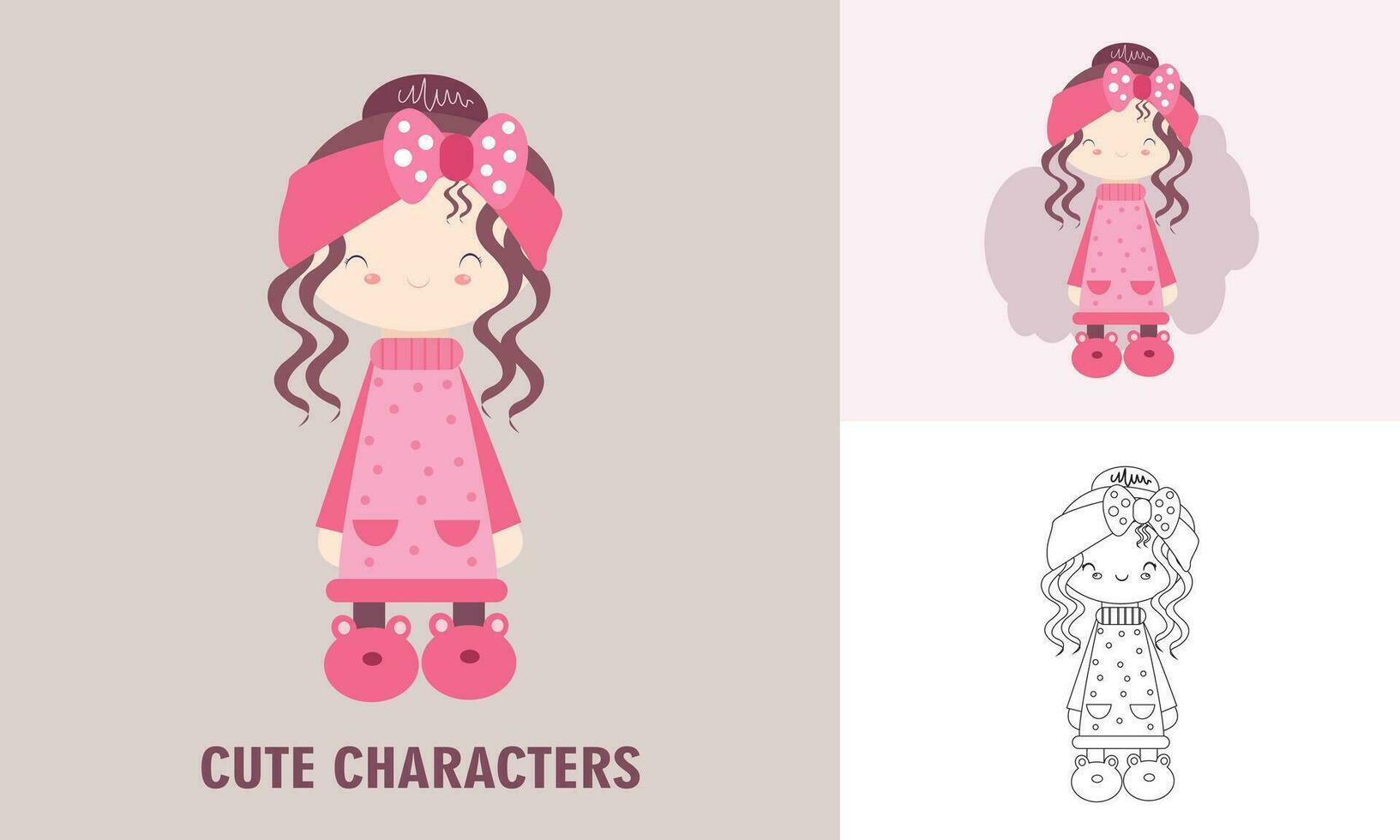 söt karaktär flicka med tecknad serie illustration och färg för barn vektor