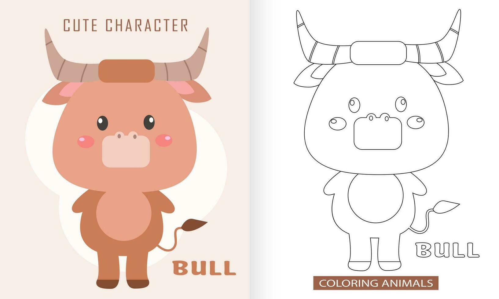 djur- karaktär färg bok för söt tjur vektor